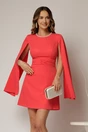 Rochie DY Fashion scurta corai cu maneci lungi crapate si aplicatii la decolteu, 1, dyfashion.ro