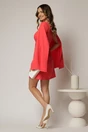 Rochie DY Fashion scurta corai cu maneci lungi crapate si aplicatii la decolteu, 2, dyfashion.ro