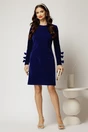 Rochie DY Fashion scurta din catifea fixa bleumarin cu funde pe maneci, 3, dyfashion.ro