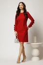 Rochie DY Fashion scurta din catifea fixa bordo cu funde pe maneci, 3, dyfashion.ro