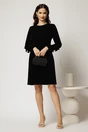 Rochie DY Fashion scurta din catifea fixa neagra cu funde pe maneci, 3, dyfashion.ro