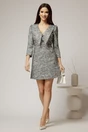 Rochie DY Fashion scurta din tweed alb negru cu gulerul ascutit si nasturi la bust, 3, dyfashion.ro