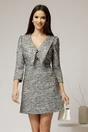 Rochie DY Fashion scurta din tweed alb negru cu gulerul ascutit si nasturi la bust, 1, dyfashion.ro
