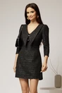Rochie DY Fashion scurta din tweed neagra cu gulerul ascutit si nasturi la bust, 1, dyfashion.ro