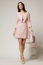 Rochie DY Fashion scurta din tweed roz cu gulerul ascutit si nasturi la bust, 3, dyfashion.ro