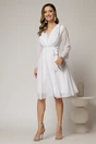 Rochie DY Fashion scurta din voal alb cu decolteu petrecut si cordon in talie, 3, dyfashion.ro