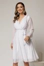 Rochie DY Fashion scurta din voal alb cu decolteu petrecut si cordon in talie, 1, dyfashion.ro