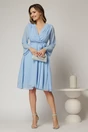 Rochie DY Fashion scurta din voal bleu cu decolteu petrecut si cordon in talie, 3, dyfashion.ro