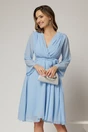 Rochie DY Fashion scurta din voal bleu cu decolteu petrecut si cordon in talie, 1, dyfashion.ro