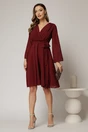 Rochie DY Fashion scurta din voal bordo cu decolteu petrecut si cordon in talie, 3, dyfashion.ro