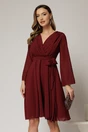 Rochie DY Fashion scurta din voal bordo cu decolteu petrecut si cordon in talie, 1, dyfashion.ro