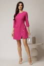 Rochie DY Fashion scurta fucsia cu dungi si nasturi pe fusta, 3, dyfashion.ro