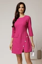 Rochie DY Fashion scurta fucsia cu dungi si nasturi pe fusta, 1, dyfashion.ro