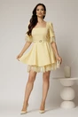 Rochie DY Fashion scurta galbena cu dantela la fusta si maneci, 3, dyfashion.ro