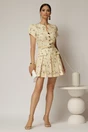 Rochie DY Fashion scurta galbena cu floricele si fusta cu pliuri, 3, dyfashion.ro