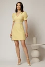 Rochie DY Fashion scurta galbena cu perle in talie si maneci scurte, 3, dyfashion.ro