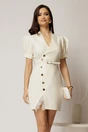 Rochie DY Fashion scurta ivoar cu decolteu petrecut cu nasturi si dantela la crepeu, 1, dyfashion.ro