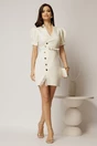 Rochie DY Fashion scurta ivoar cu decolteu petrecut cu nasturi si dantela la crepeu, 3, dyfashion.ro