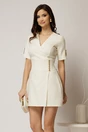 Rochie DY Fashion scurta ivoar cu decolteu petrecut si nasturi pe maneci, 1, dyfashion.ro