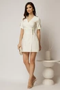 Rochie DY Fashion scurta ivoar cu decolteu petrecut si nasturi pe maneci, 3, dyfashion.ro