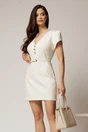 Rochie DY Fashion scurta ivoar cu decolteu V si dantela, 1, dyfashion.ro