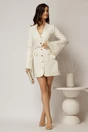 Rochie DY Fashion scurta ivoar cu maneci crapate cu dantela, 3, dyfashion.ro