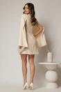 Rochie DY Fashion scurta ivoar cu maneci lungi crapate si aplicatii la decolteu, 2, dyfashion.ro