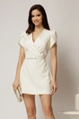 Rochie DY Fashion scurta ivoar cu maneci scurte cu perle si decolteu petrecut, 1, dyfashion.ro