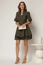 Rochie DY Fashion scurta kaki clos cu dantela la maneci si fusta, 3, dyfashion.ro