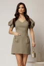 Rochie DY Fashion scurta kaki cu croi drept si buzunare pe fusta, 1, dyfashion.ro