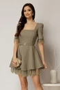 Rochie DY Fashion scurta kaki cu dantela la fusta si maneci, 1, dyfashion.ro