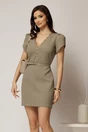 Rochie DY Fashion scurta kaki cu decolteu V si dantela, 1, dyfashion.ro