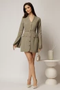 Rochie DY Fashion scurta kaki cu maneci crapate cu dantela, 3, dyfashion.ro