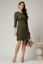 Rochie DY Fashion scurta kaki cu nasturi decorativi pe talie si maneci, 3, dyfashion.ro