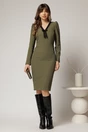 Rochie DY Fashion scurta kaki office conica cu decolteu in V si funda, 3, dyfashion.ro