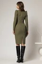 Rochie DY Fashion scurta kaki office conica cu decolteu in V si funda, 2, dyfashion.ro