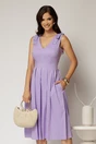 Rochie DY Fashion scurta lila din poplin cu funde pe umeri, 1, dyfashion.ro
