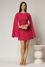 Rochie DY Fashion scurta magenta cu maneci lungi crapate si aplicatii la decolteu, 3, dyfashion.ro