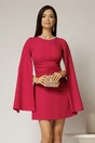 Rochie DY Fashion scurta magenta cu maneci lungi crapate si aplicatii la decolteu, 1, dyfashion.ro