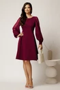 Rochie DY Fashion scurta magenta din stofa in clini cu maneci din tull cu buline, 2, dyfashion.ro