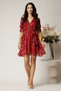 Rochie DY Fashion scurta magenta din voal cu imprimeu floral si fir lurex, 3, dyfashion.ro