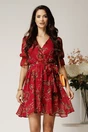 Rochie DY Fashion scurta magenta din voal cu imprimeu floral si fir lurex, 1, dyfashion.ro