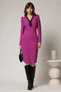 Rochie DY Fashion scurta magenta office conica cu decolteu in V si funda, 3, dyfashion.ro