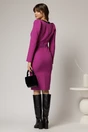 Rochie DY Fashion scurta magenta office conica cu decolteu in V si funda, 2, dyfashion.ro