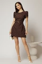 Rochie DY Fashion scurta maro cu buline si maneci tip lalea, 3, dyfashion.ro