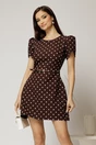 Rochie DY Fashion scurta maro cu buline si maneci tip lalea, 1, dyfashion.ro