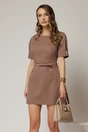 Rochie DY Fashion scurta maro cu buzunare pe fusta si maneci scurte, 1, dyfashion.ro