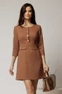 Rochie DY Fashion scurta maro cu nasturi pe bust si fusta tip A, 1, dyfashion.ro