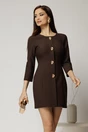 Rochie DY Fashion scurta maro din stofa cu croi cambrat si nasturi decorativi, 1, dyfashion.ro