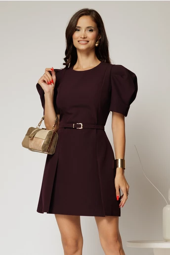 Rochie DY Fashion scurta mov cu maneci scurte si pliuri pe fusta